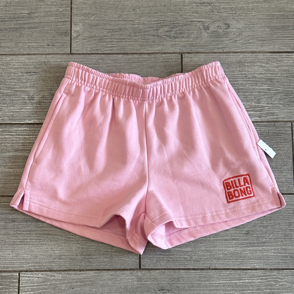 Billabong Embroidered Cotton Blend Pink Sweat Shorts New!